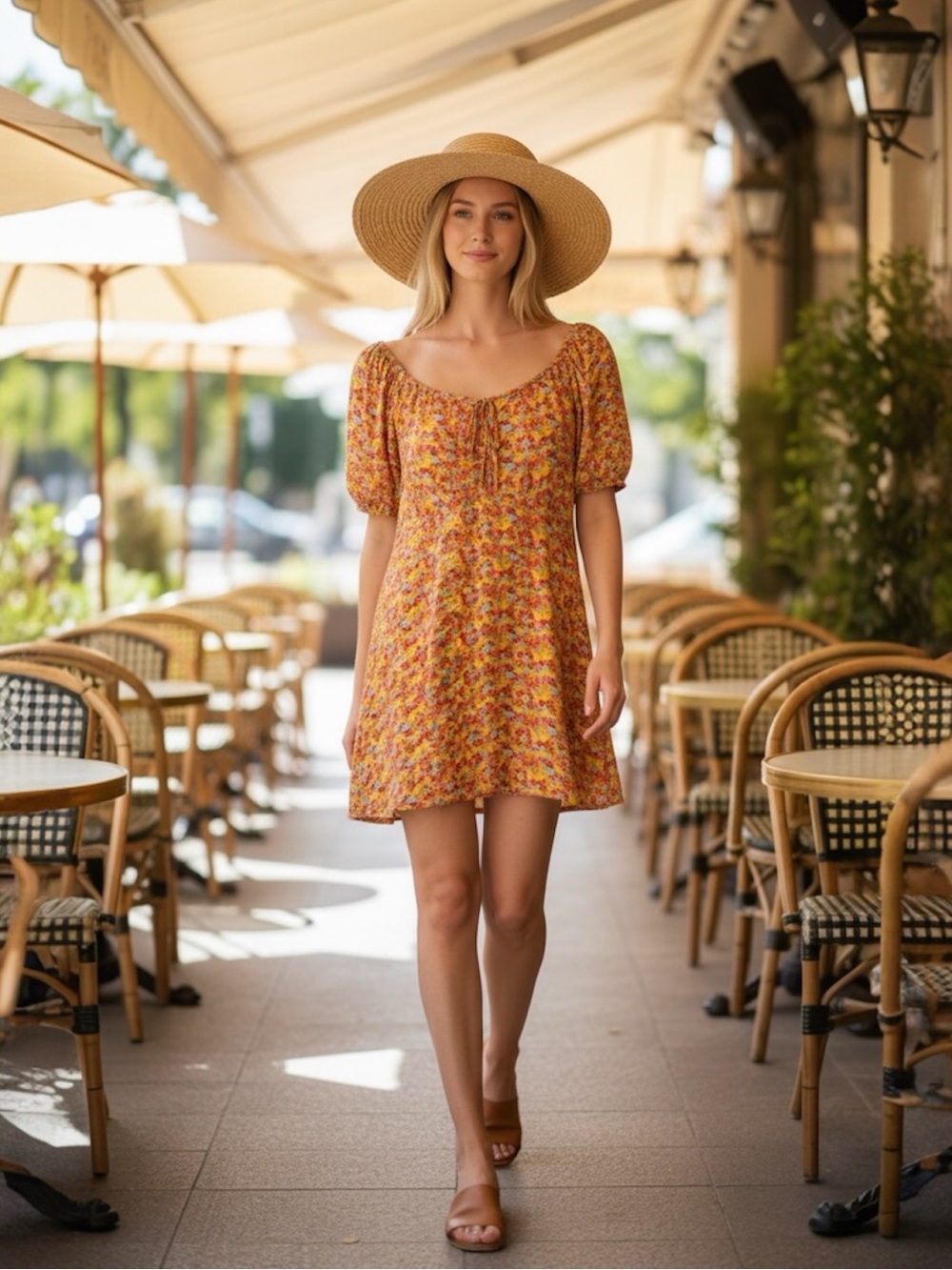 Primark Cares Yellow Ditsy Floral Puff-Sleeve Mini Dress Size US 16